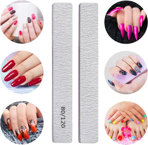 Vista 6 de 25 limas de uñas para uñas acrílicas, grano 80/120, tableros de esmeril de doble cara, limas de uñas, herramientas de manicura profesionales