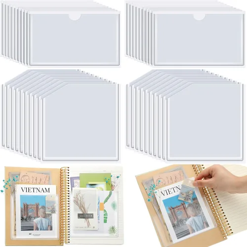 Vista 7 de Junkin 10 bolsillos adhesivos para planificadores, bolsillos para tarjetas de índice, accesorios de planificador, carpeta autoadhesiva