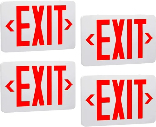 Vista 9 de Señal de salida LED, luz de salida de emergencia con batería de respaldo, doble cara, UL 924, CA 120/277V, ubicación húmeda, luces de salida