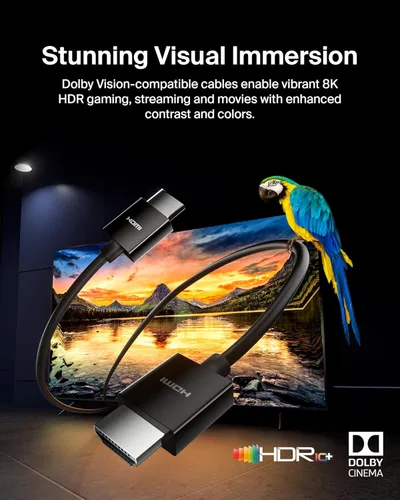 Vista 4 de Belkin - Cable HDMI 2.1 Ultra HD de 6.6 pies/2M, Cable HDMI 4K de ultra alta velocidad, Cable HDMI 2.1 de 48Gbps, Dolby Vision HDR y 8K a 60Hz