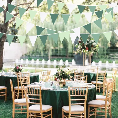 Vista 6 de Decoraciones de fiesta verde salvia de 32 pies, bandera triangular verde aguacate, banderines de tela, banderines para cumpleaños, boda, baby