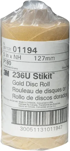 Vista 9 de 3M Stikit Rollo de disco dorado 236U, 01639, 15.24 cm, Grado P180, 175 discos por rollo, Abrasivos para automoción