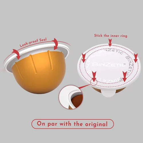 Vista 5 de BinZetic® 100 tapas de sellado de papel de aluminio para cápsulas Nespresso Vertuo [2.441 in, grado alimenticio] más adecuadas para el kit