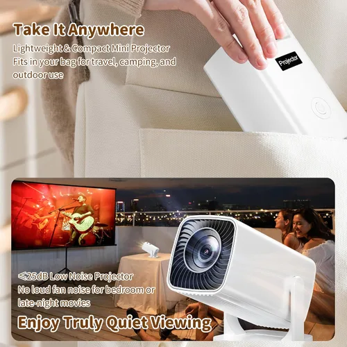 Vista 7 de Proyector portátil con soporte 4K, mini proyector de corto alcance Blanco