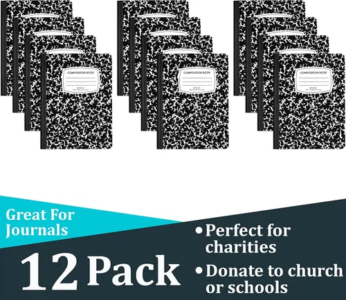 Vista 6 de Cuadernos de composición, cuaderno de composición de rayas anchas, cuaderno de composición de mármol de tapa dura, 100 hojas (200 páginas)