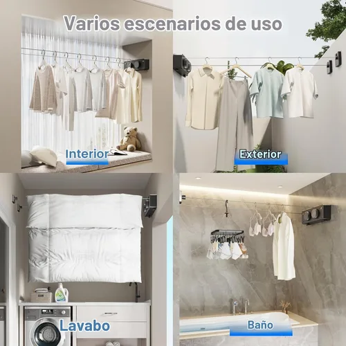 Vista 7 de MUSTORN Tendedero Retráctil Doble para Interiores, Línea de Ropa Retráctil para Exteriores que No se Comba de Servicio Pesado, Línea de Secado