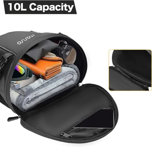 Vista 2 de MOSISO Bolsa de cola de motocicleta, multifuncional, impermeable, de poliéster, bolsa de sillín de almacenamiento, 10L, deportes al aire libre, Negro