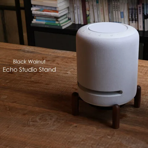 Vista 5 de Soporte de madera de escritorio para altavoz inteligente Echo Studio y otros altavoces adecuados