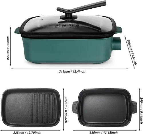 Vista 2 de Parrilla eléctrica multifuncional 2 en 1, sartén eléctrica con placa antiadherente extraíble+olla+tapa, parrilla de fiesta de 1400 W para cocinar