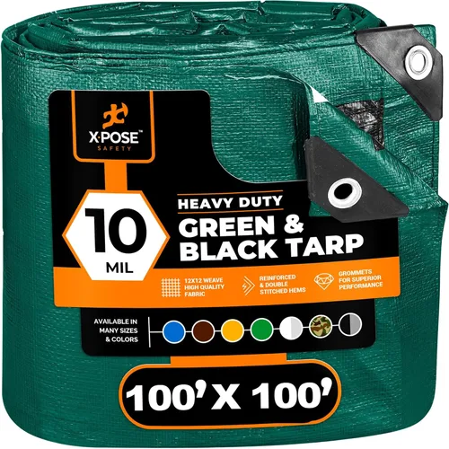 Vista 72 de Lona de Polietileno de Servicio Pesado - 5' X 7' - 10 Mil de Grosor Impermeable, Cubierta Protectora Bloqueadora de UV - Reversible Verde y Negro