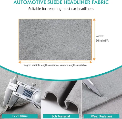 Vista 2 de 4Bang Tela de Forro Interior de Gamuza Gris para Reparación, Material de Micro-Gamuza para Forro Interior con Respaldo de Espuma, Repuesto