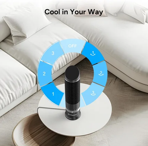 Vista 3 de DR.PREPARE Ventilador de torre pequeña de 16 pulgadas, 3 velocidades con ventilador oscilante de 60°, ventiladores de mesa sin aspas