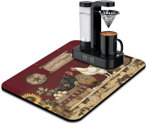 Vista 72 de Tapete de barra de café para encimeras 19inx12in, absorbente para ocultar las manchas, antideslizante, accesorios para bar de cafetería, cabe debajo