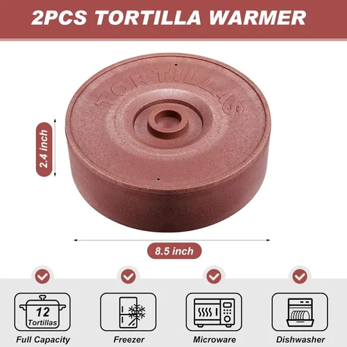 Vista 2 de Sabary 2 calentadores de tortillas con tapa de 8.5 x 2.4 pulgadas, soporte robusto de plástico para tortillas, panqueques, waffles, contenedor