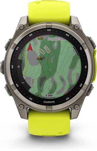 Vista 3 de Garmin Fenix 8 Premium Multisport GPS Smartwatch de Running, 47 mm, Zafiro Solar, Resistente a Inmersión, Linterna Integrada Titanio con Banda