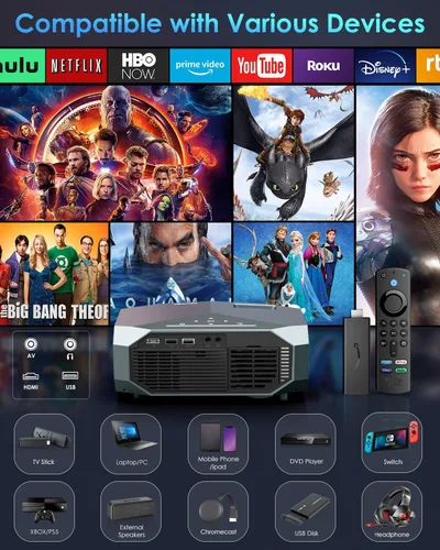 Vista 8 de YOWHICK Proyector 4K con WiFi y Bluetooth, 12000L Native 1080P Proyector de película portátil para exteriores, proyector de video inteligente, 50%