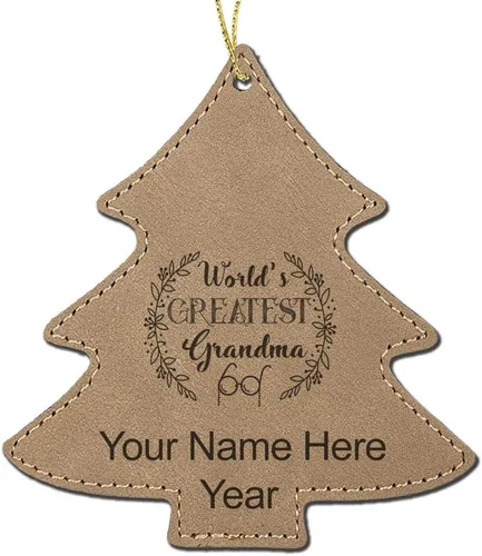 Vista 3 de LaserGram Personalized Christmas Ornament, World's Greatest Grandma, Faux Leather, Custom Laser Engraved Gift Idea (Tree Shape, Black)