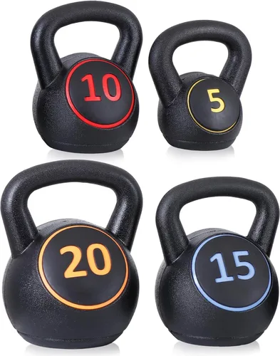 Vista 9 de ZENY Juego de pesas rusas de 4 piezas, pesas rusas de 5 libras, 10 libras, 15 libras, 20 libras, pesas rusas para ejercicio de pesas con mancuernas