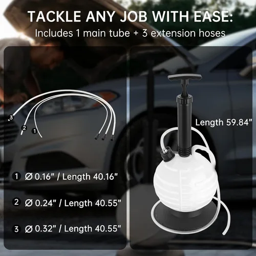 Vista 5 de Bomba extractora de aceite al vacío manual de 6 litros, bomba extractora de fluidos con 1 manguera y 3 tubos largos y duros para cambios de líquidos
