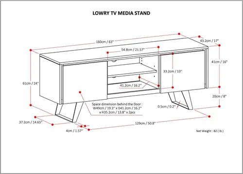 Vista 15 de SIMPLIHOME Lowry - Soporte de TV industrial moderno de 63 pulgadas de ancho en chapa de roble de madera maciza real para televisores de hasta 70