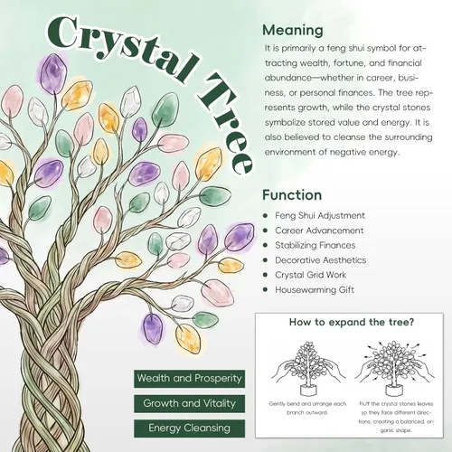 Vista 7 de rockcloud Árbol de dinero de cristal hecho a mano con base de racimo de cristal de roca, árbol bonsái con piedras preciosas para decoración de Rosa