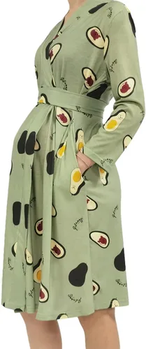 Vista 4 de SUFEINI Conjunto de manta con bata de mamá a juego, bata de maternidad para enfermería, hospital, parto, bata de embarazo, ropa de descanso