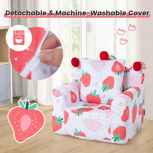 Vista 9 de Costzon Sofá infantil relleno de espuma con almohada acolchada, funda de terciopelo lavable y relleno de esponja suave, sofá tapizado, regalo