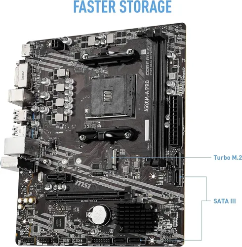 Vista 4 de INLAND Procesador de escritorio desbloqueado AMD Ryzen 5 4500 con placa base para juegos MSI A520M-A PRO (AMD AM4, DDR4, PCIe 4.0, Micro-ATX)