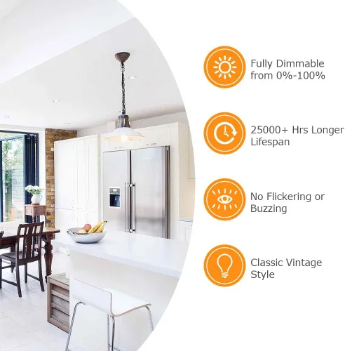 Vista 3 de Bombillas LED vintage regulables Edison equivalentes a 100 W, 8 W, 1200 lúmenes, base E26, bombilla de filamento LED, 2700 K, blanco cálido