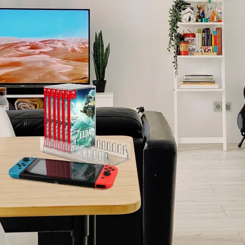 Vista 9 de Soporte organizador de almacenamiento de juegos de acrílico compatible con funda de tarjetas de juego Nintendo Switch, soporte mejorado para Switch
