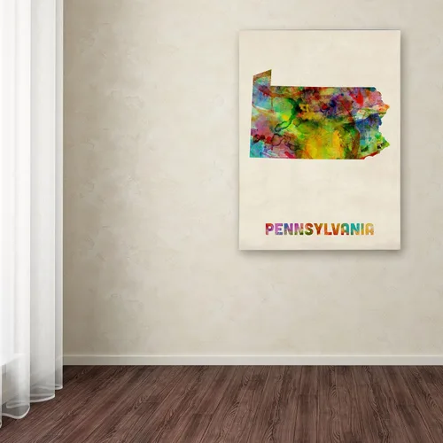 Vista 3 de Trademark Fine Art Mapa de Pennsylvania - Arte enmarcado enmarcada por Michael Tompsett en marco de madera, 11 x 14 pulgadas