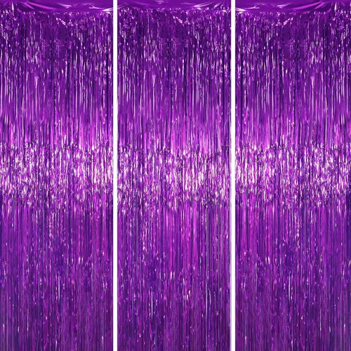 Vista 26 de Voircoloria - Cortinas de 3.3 x 6.6 pies con flecos de papel de aluminio, decoraciones de fiesta con serpentinas, telón de fondo con flecos