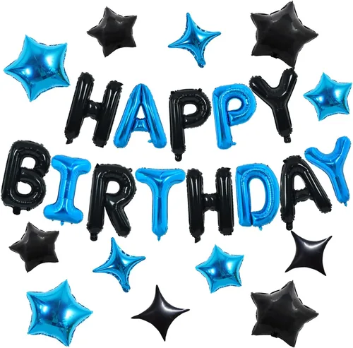 Vista 54 de TONIFUL Pancarta de Globos Negros de Feliz Cumpleaños de 16 Pulgadas con Letras de Papel de Aluminio Mylar, Cartel Banderín Reutilizable