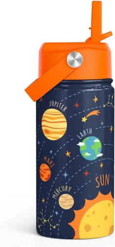 Vista 28 de Botella de agua de sirena para niñas, botella de agua para niños con tapa con popote, botellas de agua aisladas de acero inoxidable de 12 onzas