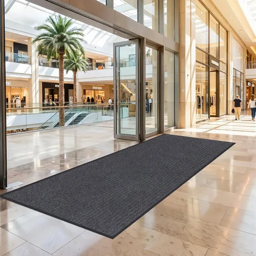 Vista 5 de Tapete de pasillo para exteriores de 4 x 10 pies, alfombra de pasillo de doble rayas, antideslizante, alfombra comercial para entrada interior, Gris