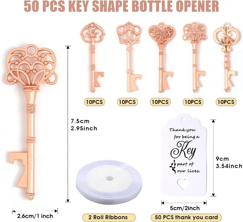 Vista 2 de WODEGIFT 50 abrebotellas con llave, recuerdos de boda, regalos, decoraciones o recuerdos para invitados a granel, regalos de fiesta de despedida