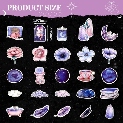 Vista 3 de PerKoop 100 Pieces Witch Stickers for Journaling Moon Stickers Aesthetic Waterproof Vinyl Decals for Adults Water Bottles Laptop Computer Phone
