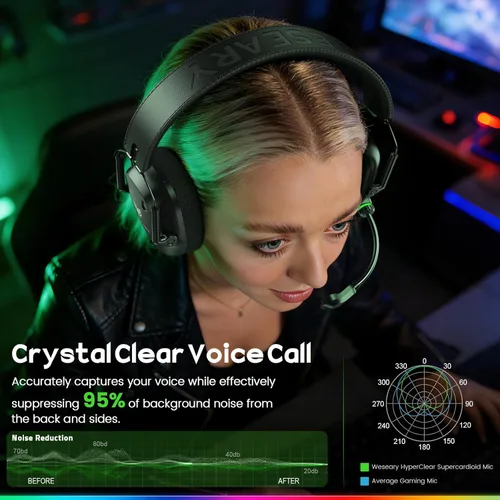 Vista 5 de Auriculares inalámbricos para juegos de 2.4 GHz para PC, PS5, PS4, Switch y Mac, auriculares para juegos de doble modo con Bluetooth 5.4, latencia