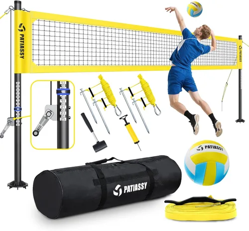 Vista 10 de Professional Heavy Duty Volleyball Net Set for Backyard & Beach, Outdoor Net System with Steel Anti-Sag Winch, 32FT Reinforced Net, Height
