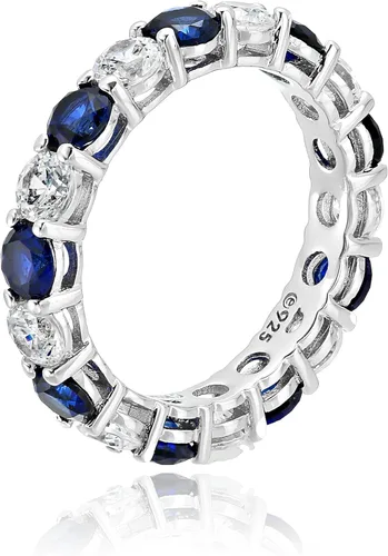 Vista 2 de Anillo de plata de ley chapada en platino con zafiro y circonita Swarovski