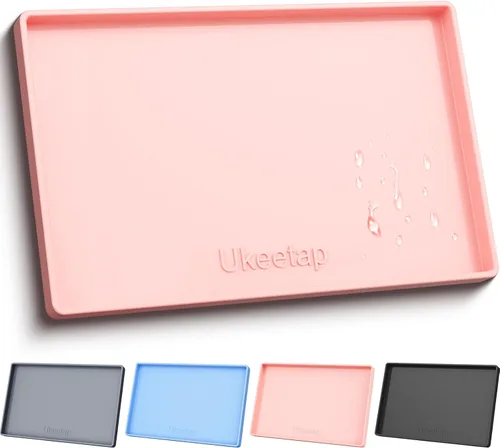 Vista 13 de ukeetap Tapete de silicona extra grueso impermeable con borde elevado de 19 x 12 pulgadas, sin BPA, antideslizante, para perros y gatos, tapete