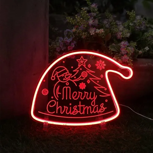 Vista 2 de Letreros de neón para sombrero de Navidad, alimentados por USB, regulable, decoración de escritorio, luces LED de neón para vacaciones, hogar