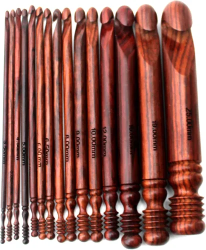 Vista 5 de Juego de 15 ganchos de ganchillo de madera, ergonómicos de madera, mango suave, agujas de tejer, gancho de ganchillo, punto para manualidades