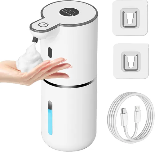 Vista 11 de Dispensador automático de jabón espumoso sin contacto, dispensador de jabón de manos inteligente recargable por USB, 6 niveles ajustables, 12.8