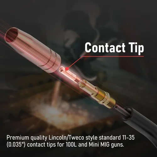 Vista 4 de YESWELDER Punta de contacto de soldadura MIG 11-35 (0.035") para pistolas Lincoln Tweco MIG 100L Mini