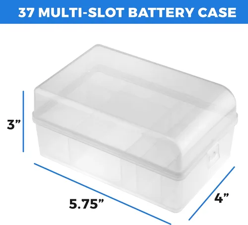 Vista 4 de GlossyEnd Juego de 2, caja de almacenamiento de batería múltiple de 37 ranuras, estuche de almacenamiento de batería, soporte