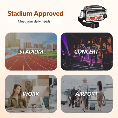 Vista 6 de Bolso transparente Bagenius para eventos en estadios, cartera transparente con correa extraíble, bolso transparente para conciertos y eventos
