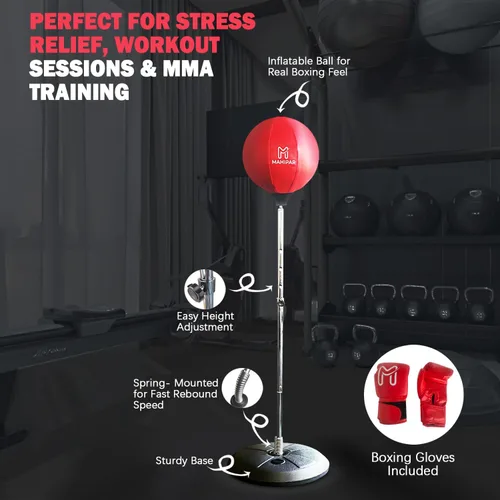 Vista 4 de Saco de boxeo con soporte para adultos y adolescentes - Saco de boxeo pesado, bolsa de boxeo y equipo de boxeo con bolsa de reflejos, bolsa