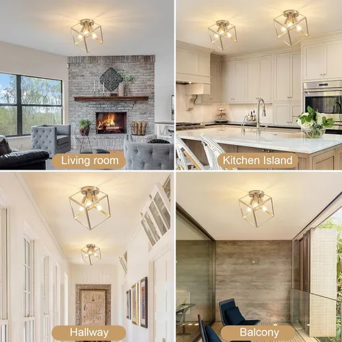 Vista 8 de Lámpara de techo empotrada de níquel cepillado, accesorios de iluminación geométrica multidireccional, marco de metal moderno, luces de vestíbulo