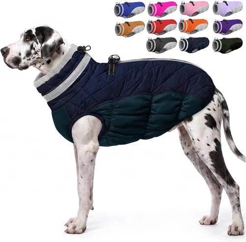 Vista 10 de AOFITEE Abrigo para perro, chaquetas cálidas para perros pequeños, abrigo de invierno para perros con arnés integrado, chaqueta de invierno